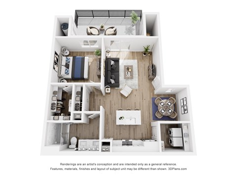 Floor plan for 1 bed, 1 bath, 825 sqft